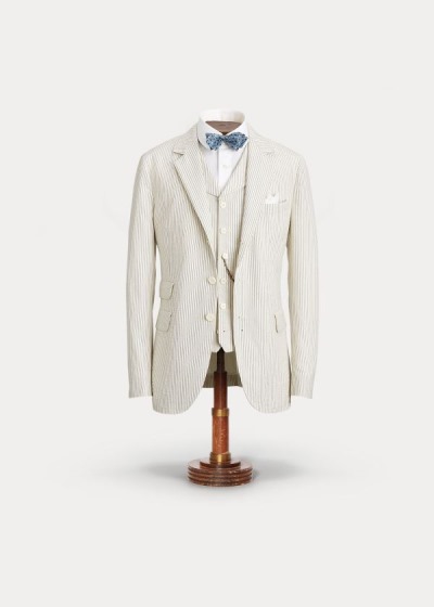 Cazadoras Ralph Lauren Hombre Creme / Azules - Striped Seersucker - NSHZR5726